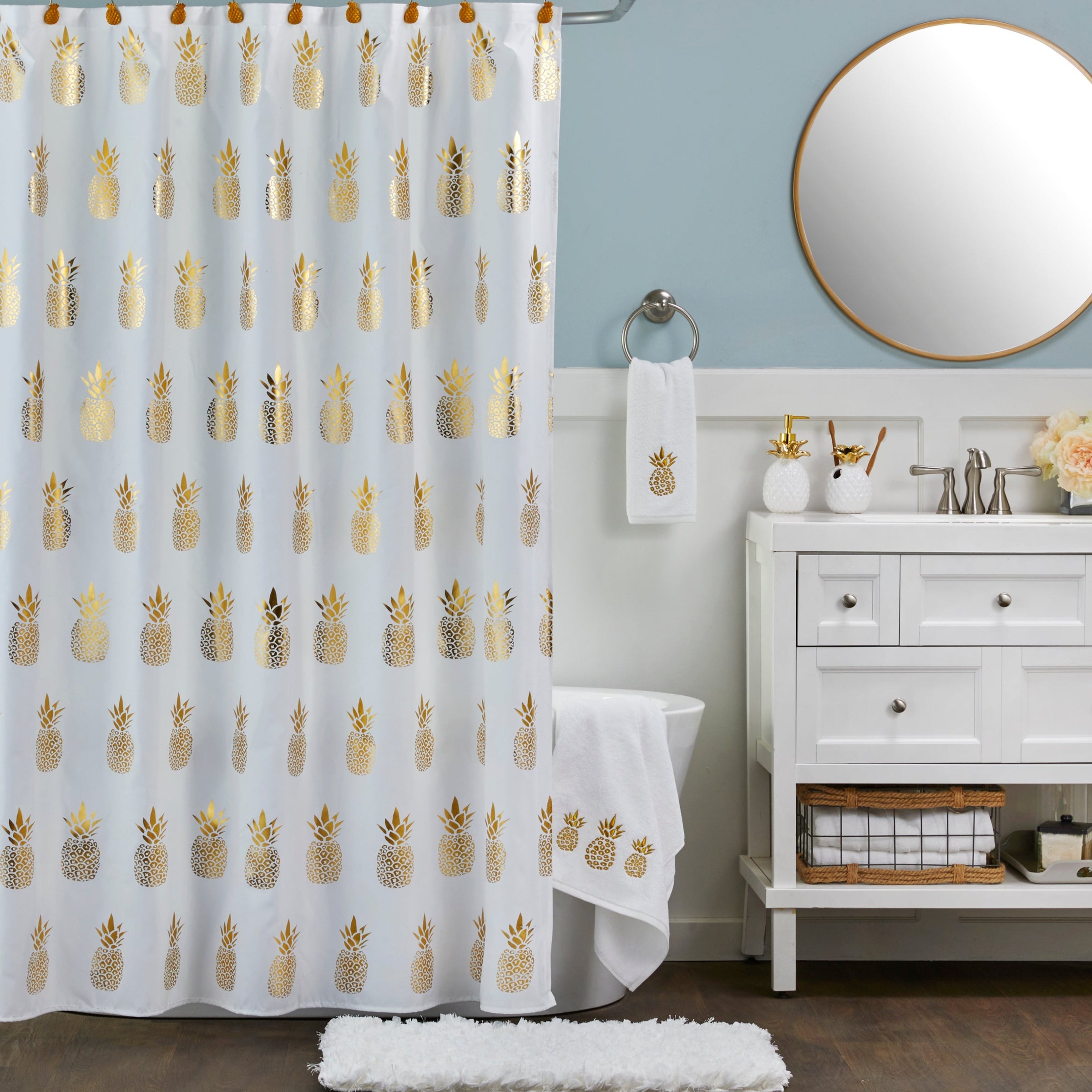 Gilded Pineapple 2-Piece Hand Towel Set, White