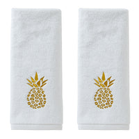 Gilded Pineapple 2-Piece Hand Towel Set, White