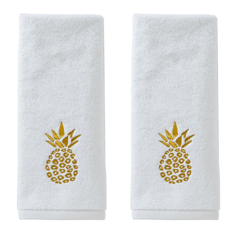 Gilded Pineapple 2-Piece Hand Towel Set, White