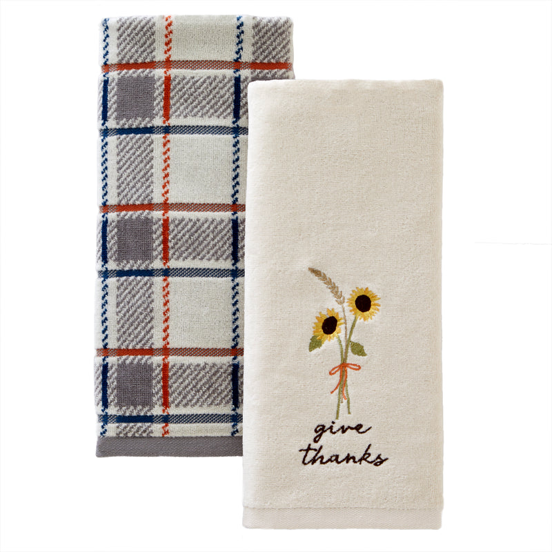 Give Thanks 2-Piece Hand Towel Set, Natural/Multi