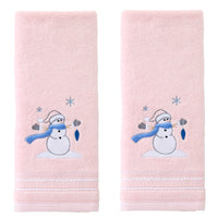 Glam Snowman 2-Piece Hand Towel Set, Pink