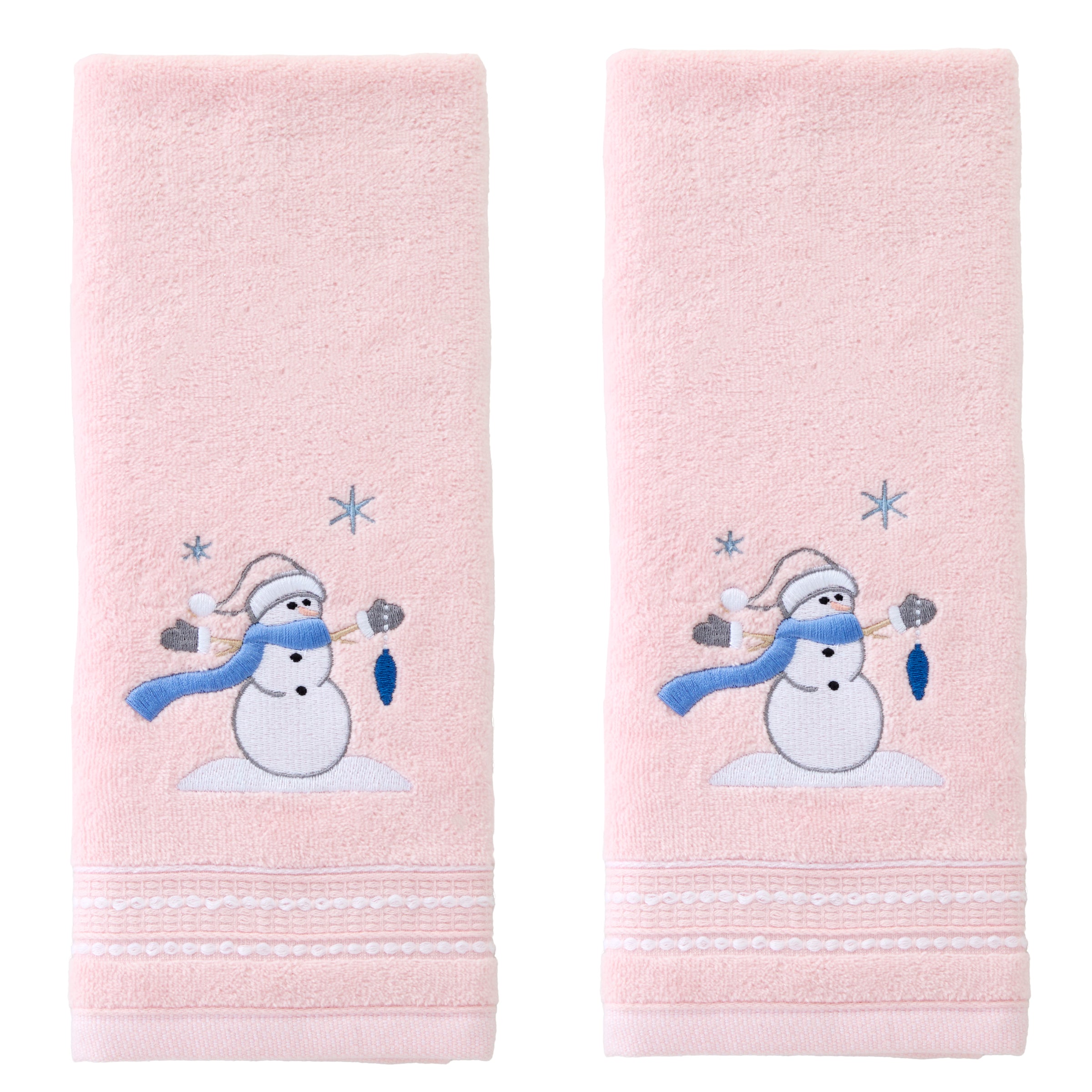 Glam Snowman 2-Piece Hand Towel Set, Pink