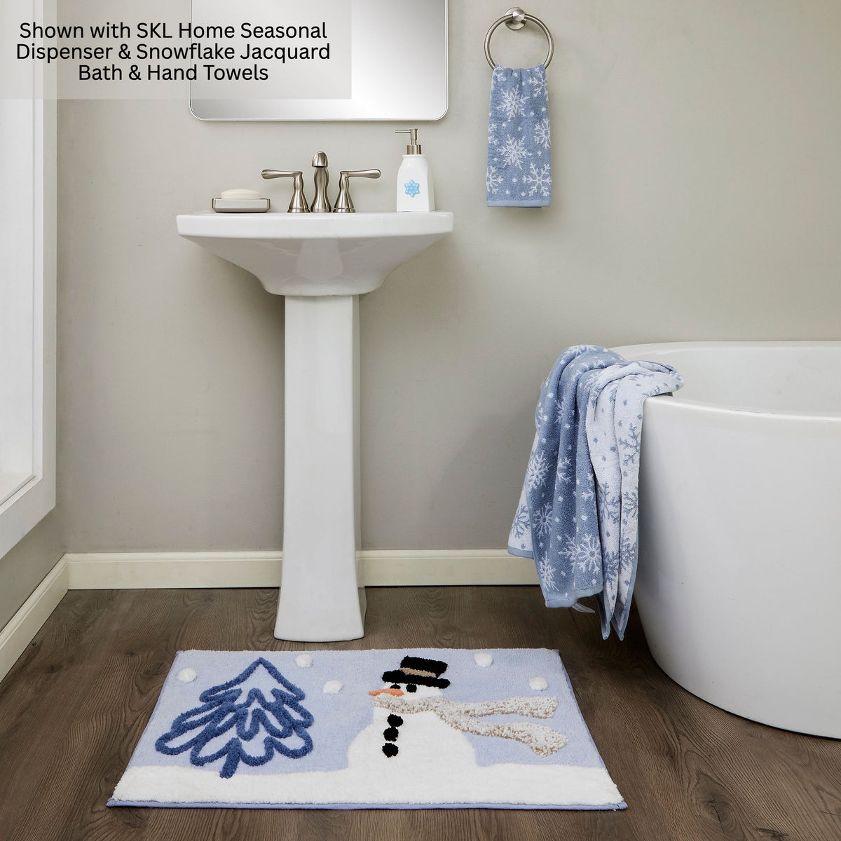 Glitz & Glam Snowman Bath Rug, Blue