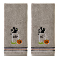 Graveyard Cat 2-Piece Hand Towel Set, Gray