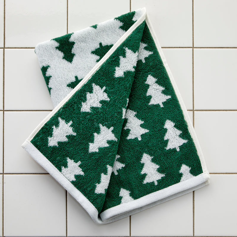 Holiday Trees Jacquard 2-Piece Hand Towel Set, Green/White