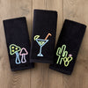 Neon Mushrooms 2-Piece Hand Towel Set, Black