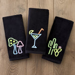 Neon Cocktail 2-Piece Hand Towel Set, Black