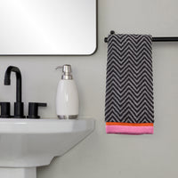 Herringbone & Border Reversible Jacquard 2-Piece Hand Towel Set, Black