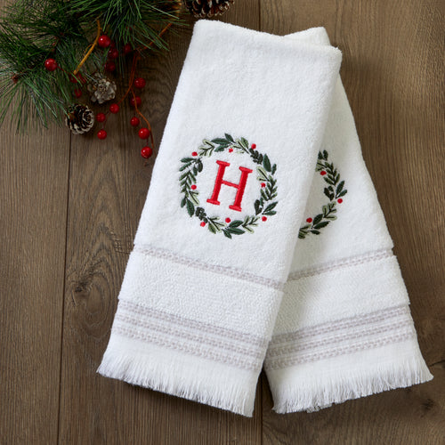 Wreath Monogram “H" 2-Piece Hand Towel Set, White