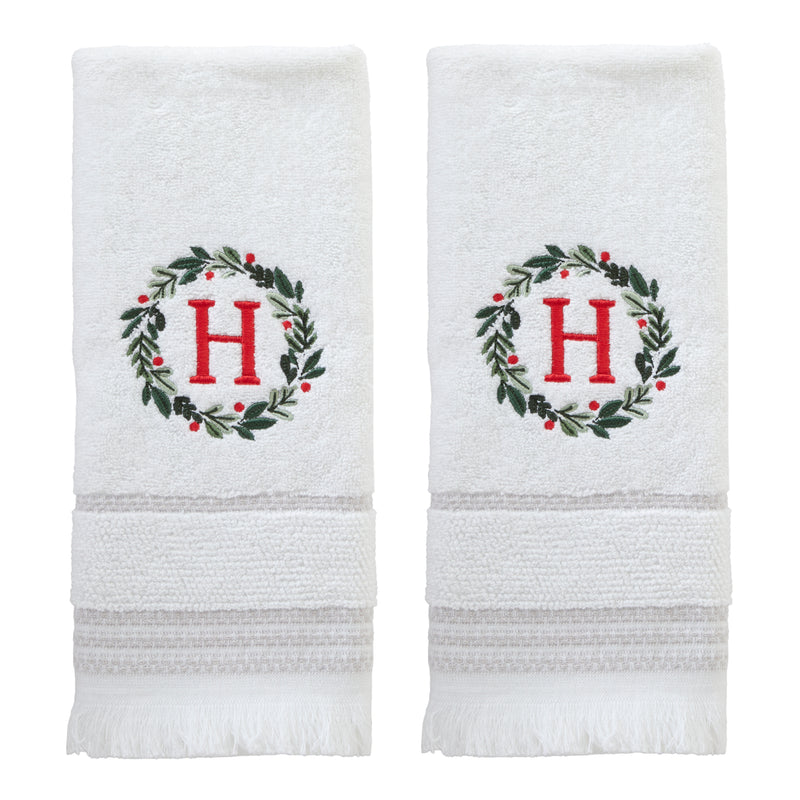 Wreath Monogram “H" 2-Piece Hand Towel Set, White