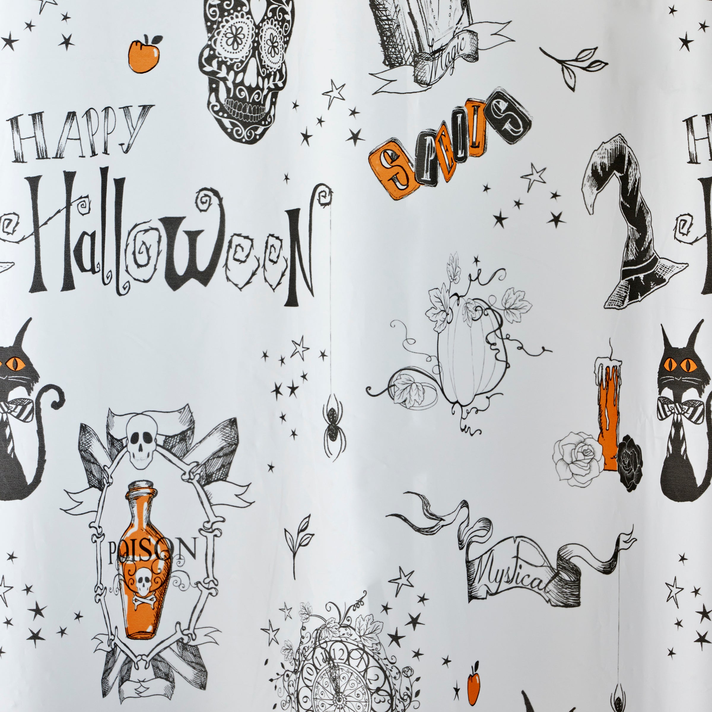 Happy Halloween PEVA Shower Curtain & Hook Set, Multi