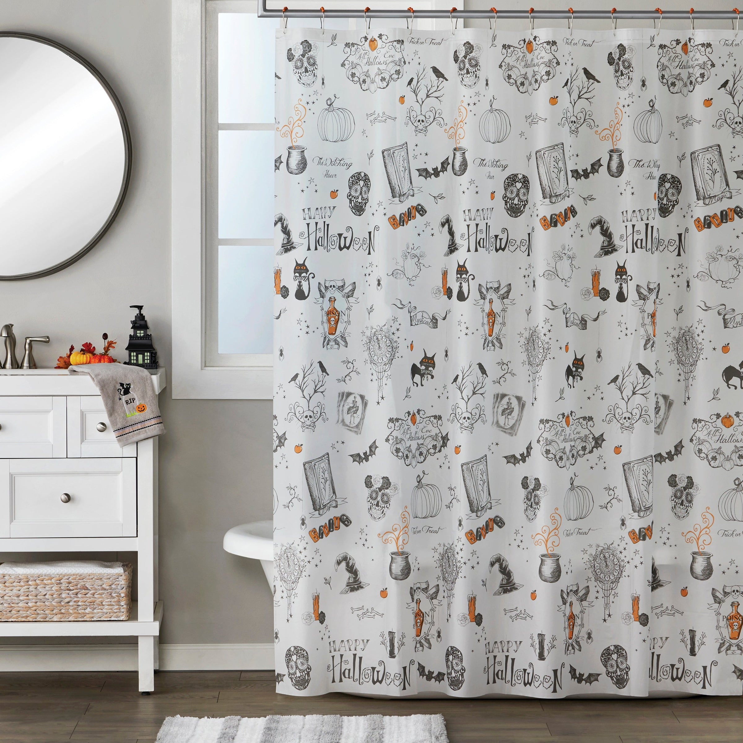 Happy Halloween PEVA Shower Curtain & Hook Set, Multi