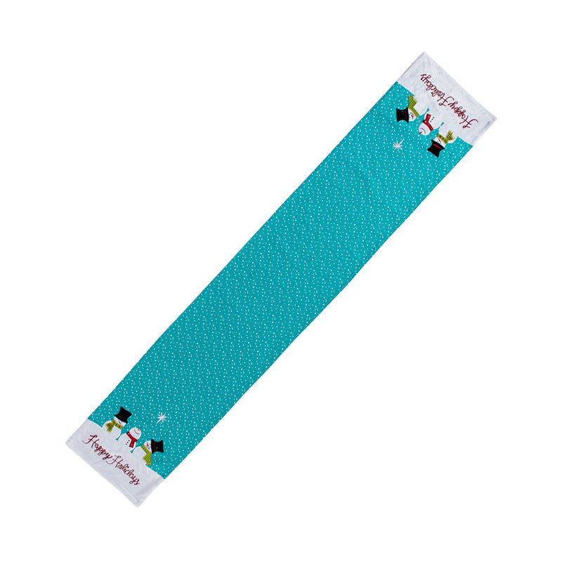 Happy Holidays Table Runner, Aqua/Multi