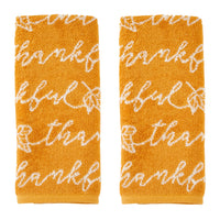 Thankful Script Jacquard 2-Piece Hand Towel Set, Curry
