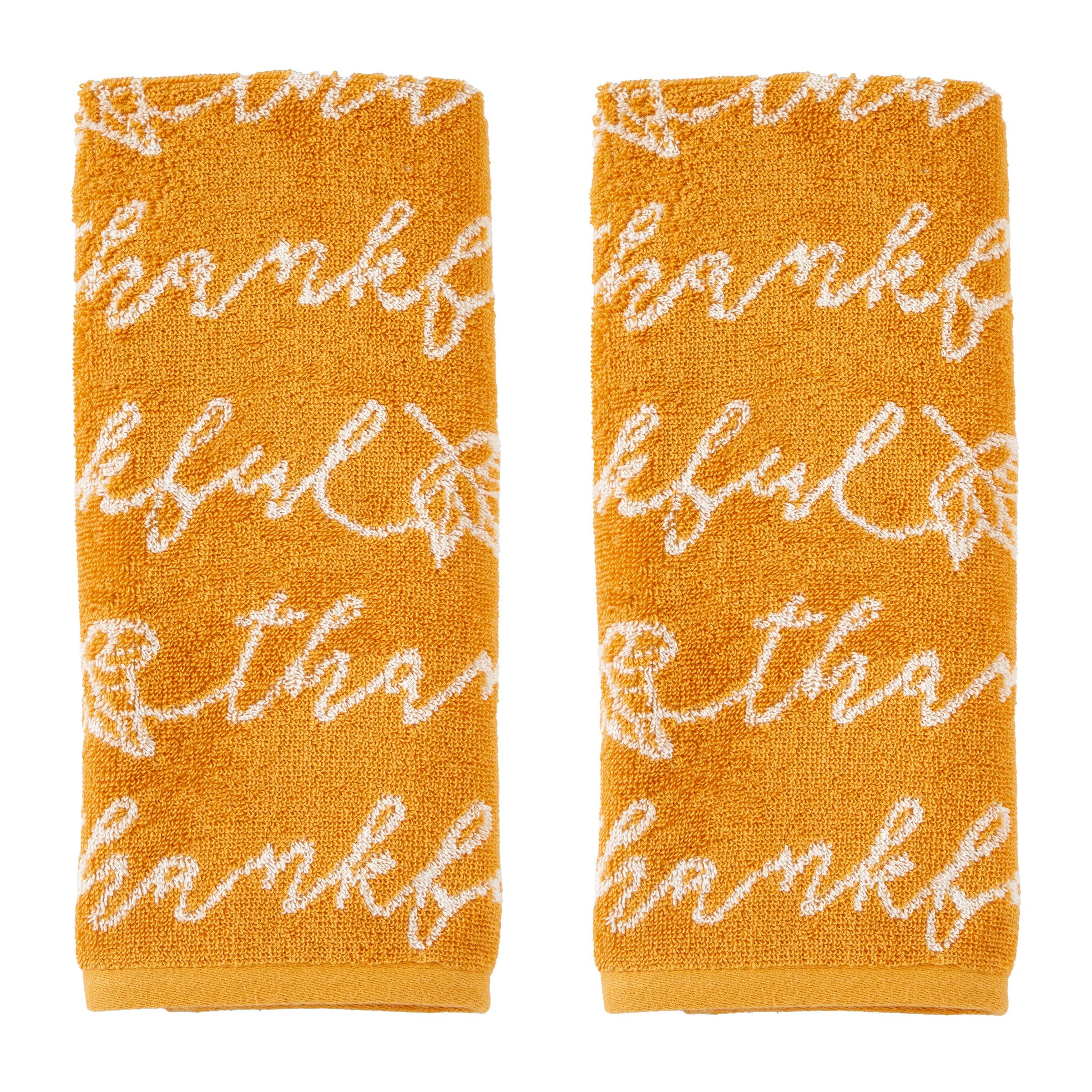 Thankful Script Jacquard 2-Piece Hand Towel Set, Curry