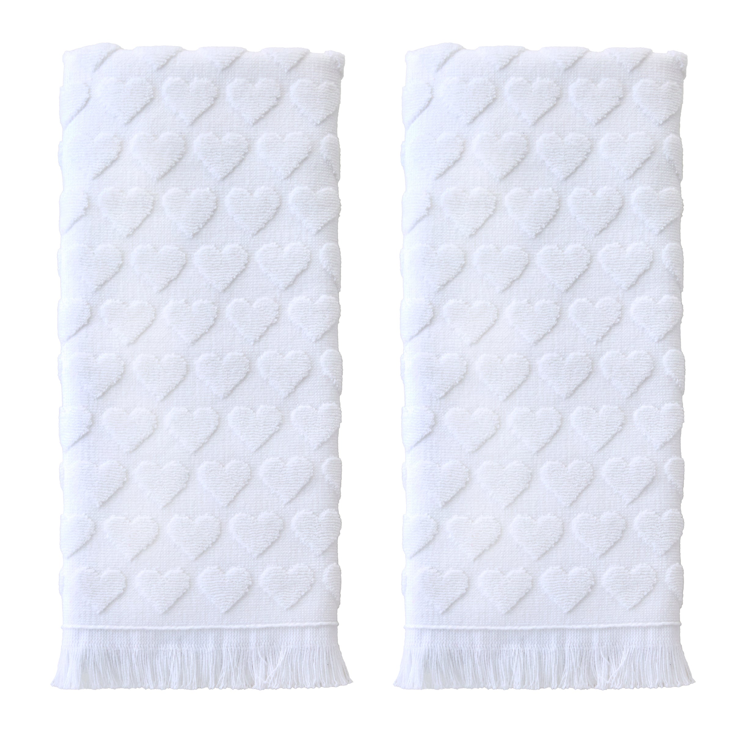 Heart Jacquard 2-Piece Hand Towel Set, White