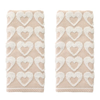 Hearts Jacquard 2-Piece Hand Towel Set, Tan