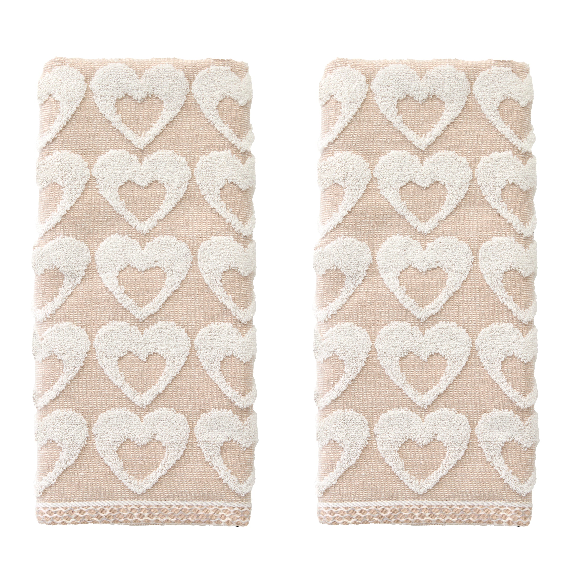 Hearts Jacquard 2-Piece Hand Towel Set, Tan