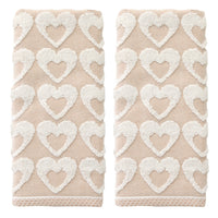 Hearts Jacquard 2-Piece Hand Towel Set, Tan
