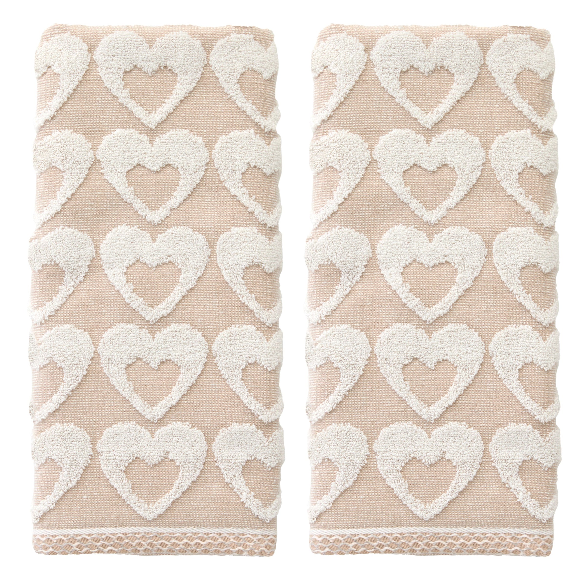 Hearts Jacquard 2-Piece Hand Towel Set, Tan