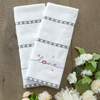 Heart In Love 2-Piece Jacquard Hand Towel Set, White