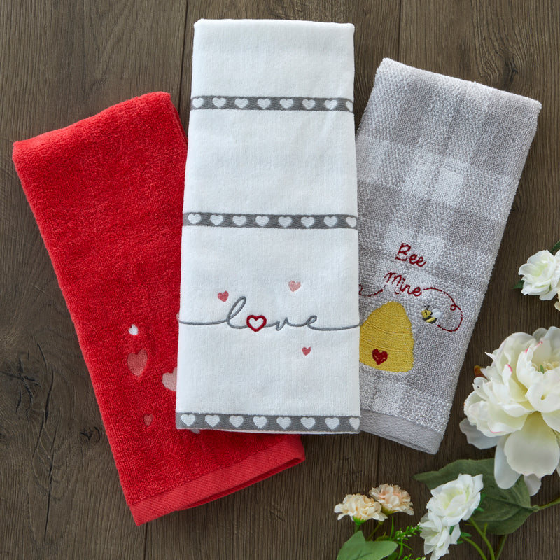 Heart In Love 2-Piece Jacquard Hand Towel Set, White