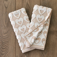 Hearts Jacquard 2-Piece Hand Towel Set, Tan