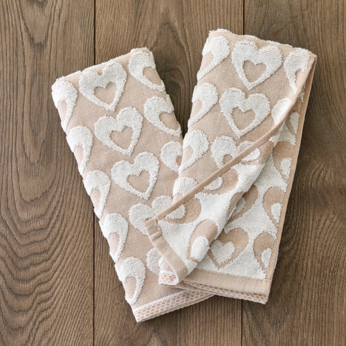 Hearts Jacquard 2-Piece Hand Towel Set, Tan