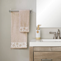Heather Snowflake Jacquard 2-Piece Hand Towel Set, Tan