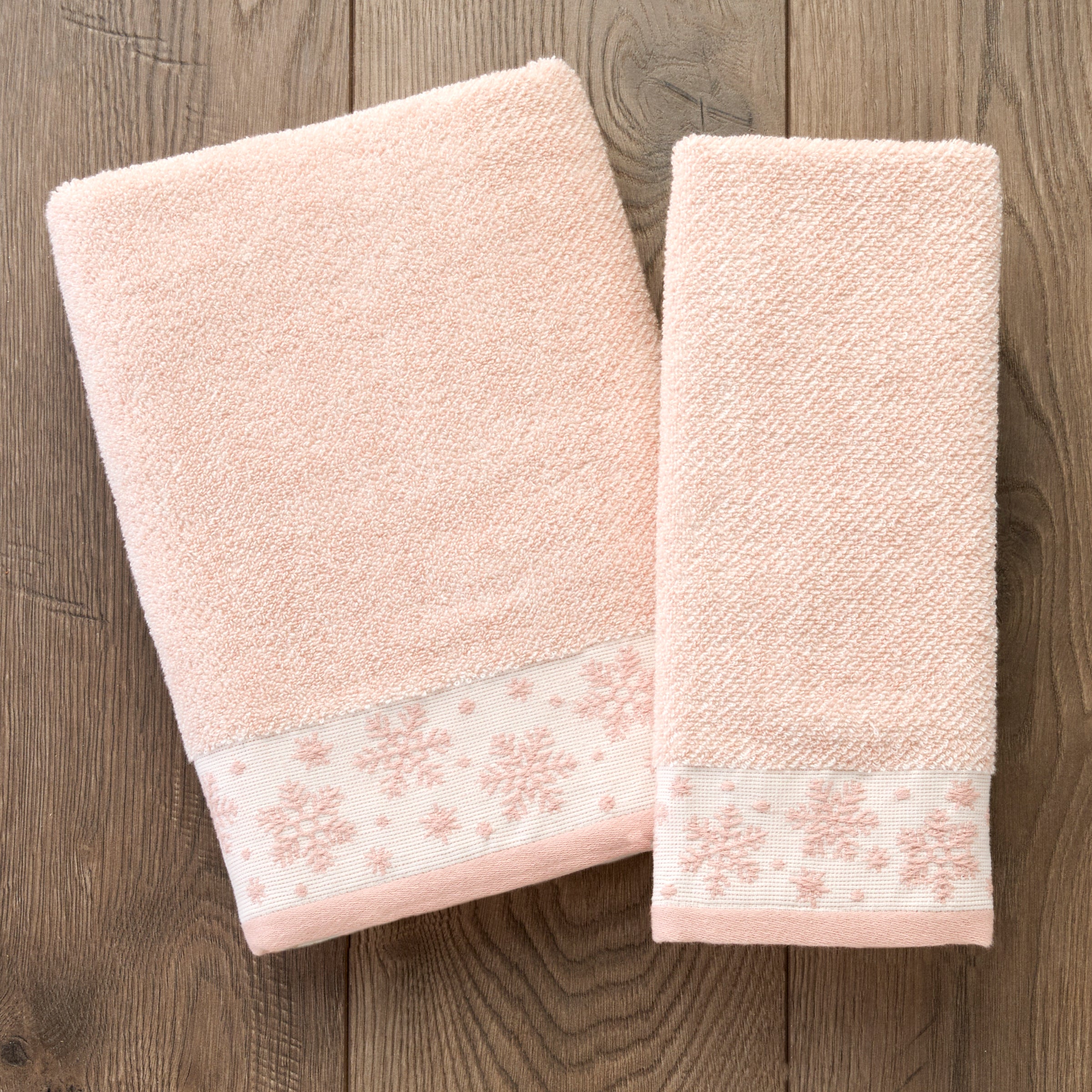 Heather Snowflake Jacquard 2-Piece Hand Towel Set, Blush
