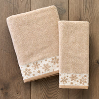 Heather Snowflake Jacquard 2-Piece Hand Towel Set, Tan