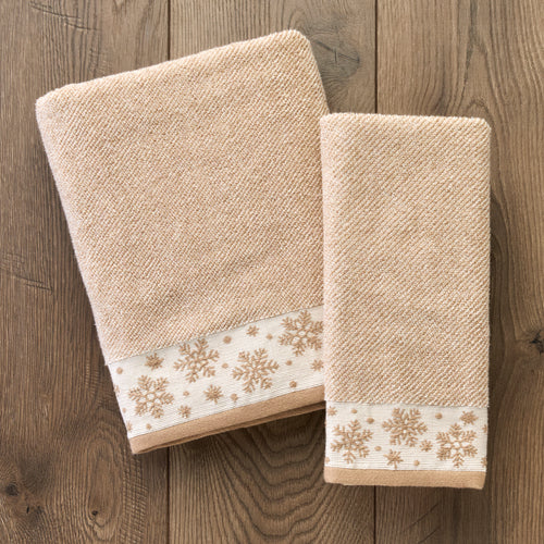 Heather Snowflake Jacquard Bath Towel, Tan