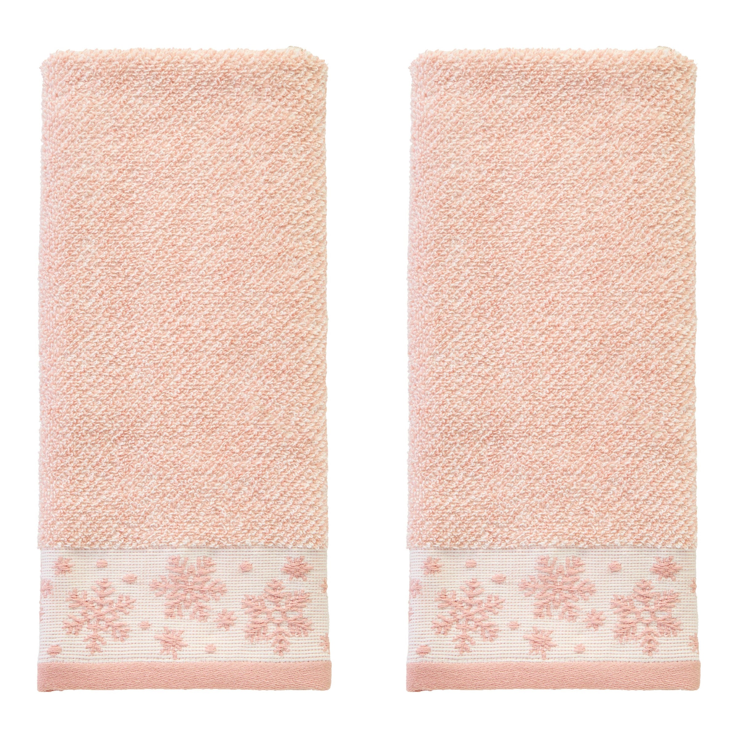 Heather Snowflake Jacquard 2-Piece Hand Towel Set, Blush