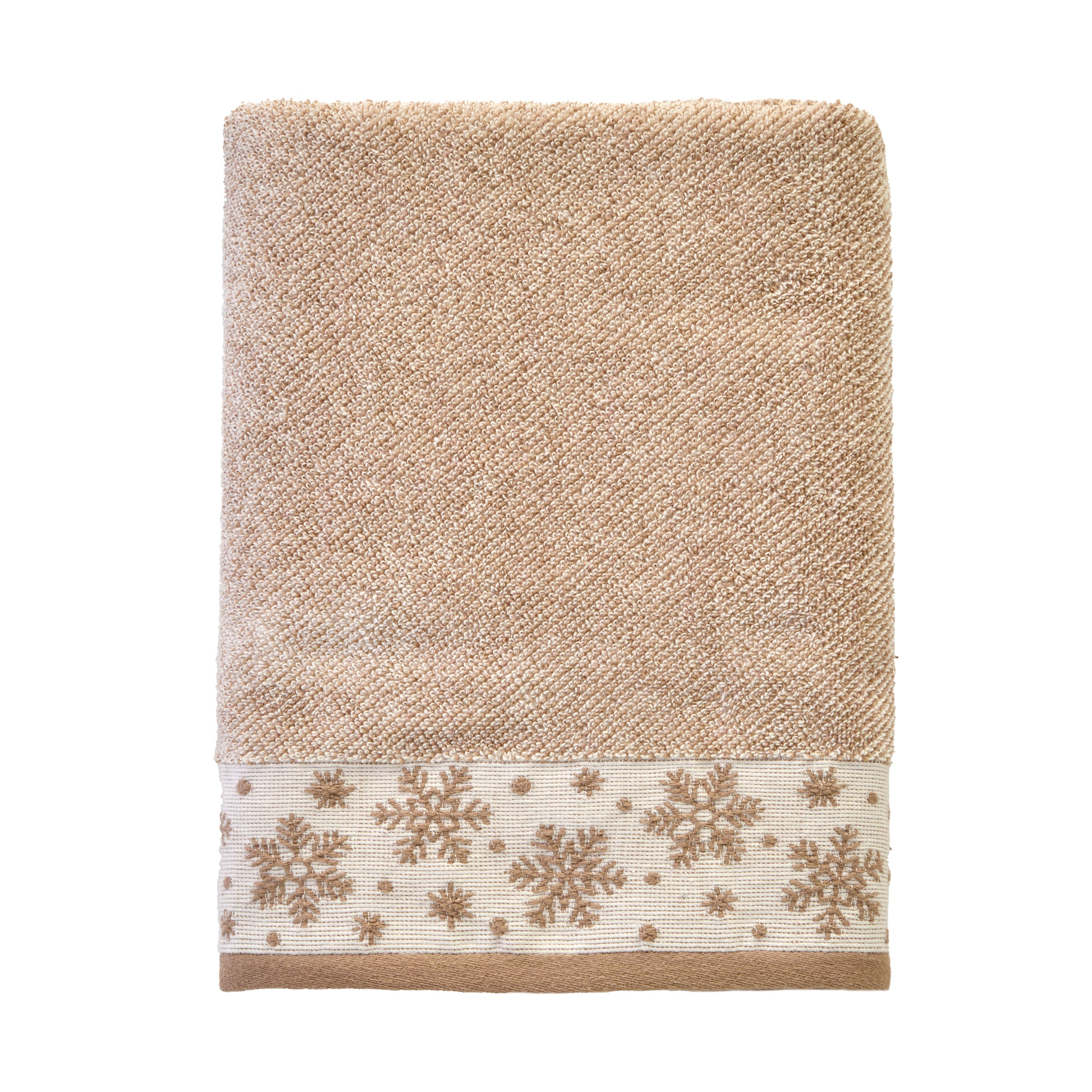 Heather Snowflake Jacquard Bath Towel, Tan