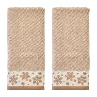 Heather Snowflake Jacquard 2-Piece Hand Towel Set, Tan