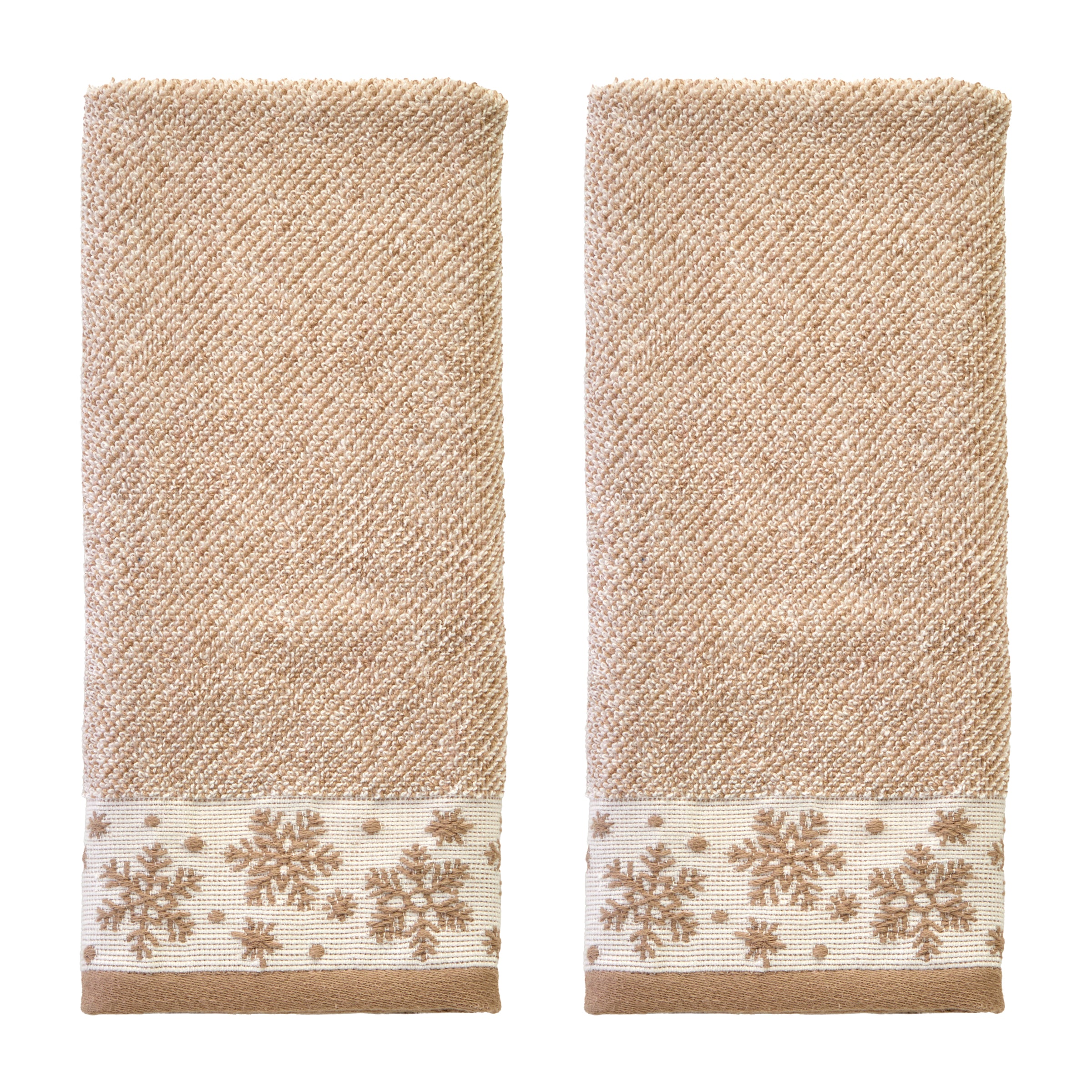 Heather Snowflake Jacquard 2-Piece Hand Towel Set, Tan