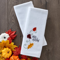 Hello Autumn Leaves 3D Appliqué  2-Piece Hand Towel Set, White