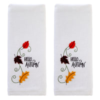 Hello Autumn Leaves 3D Appliqué  2-Piece Hand Towel Set, White