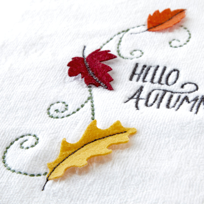Hello Autumn Leaves 3D Appliqué  2-Piece Hand Towel Set, White