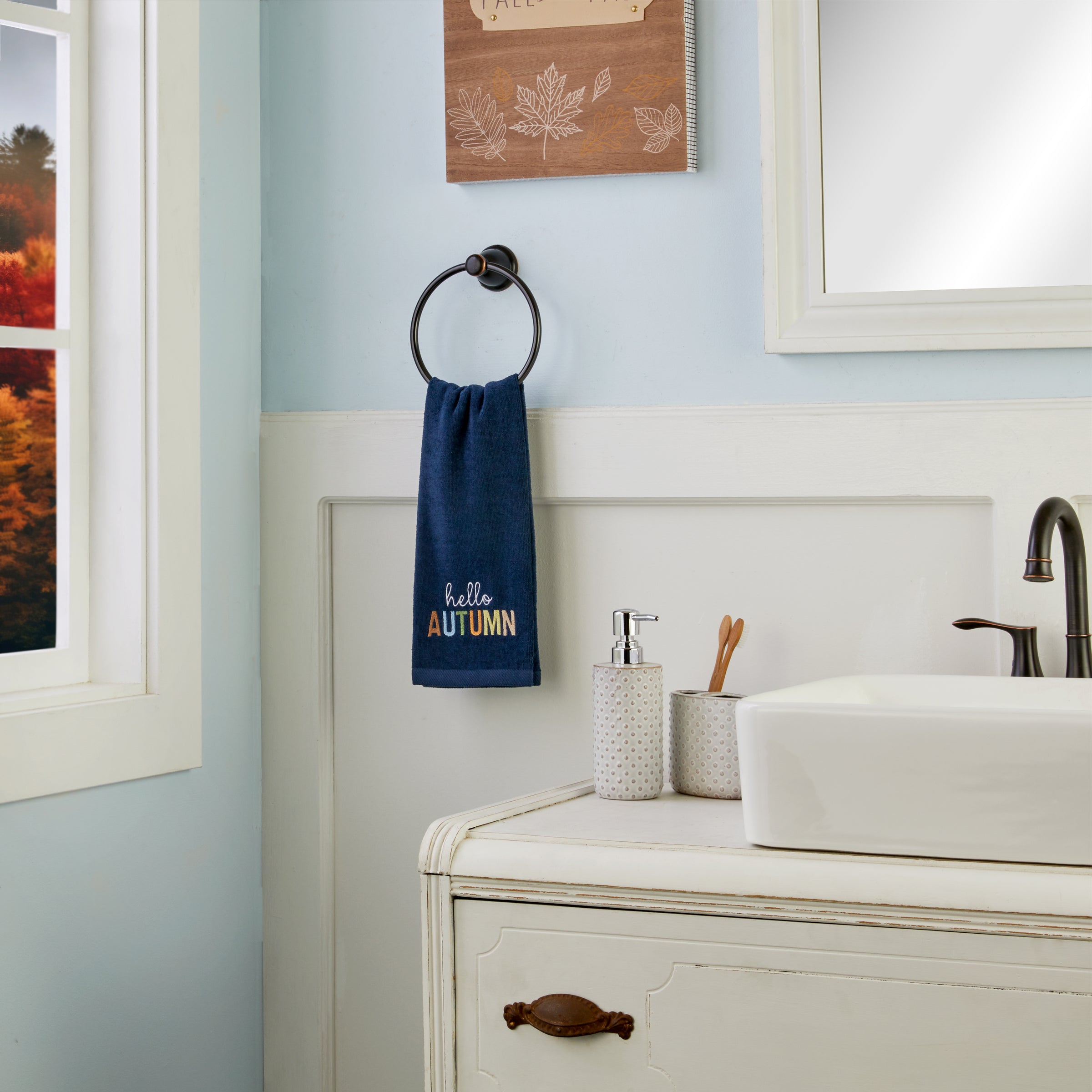 Hello Autumn 2-Piece Hand Towel Set, Navy/Multi