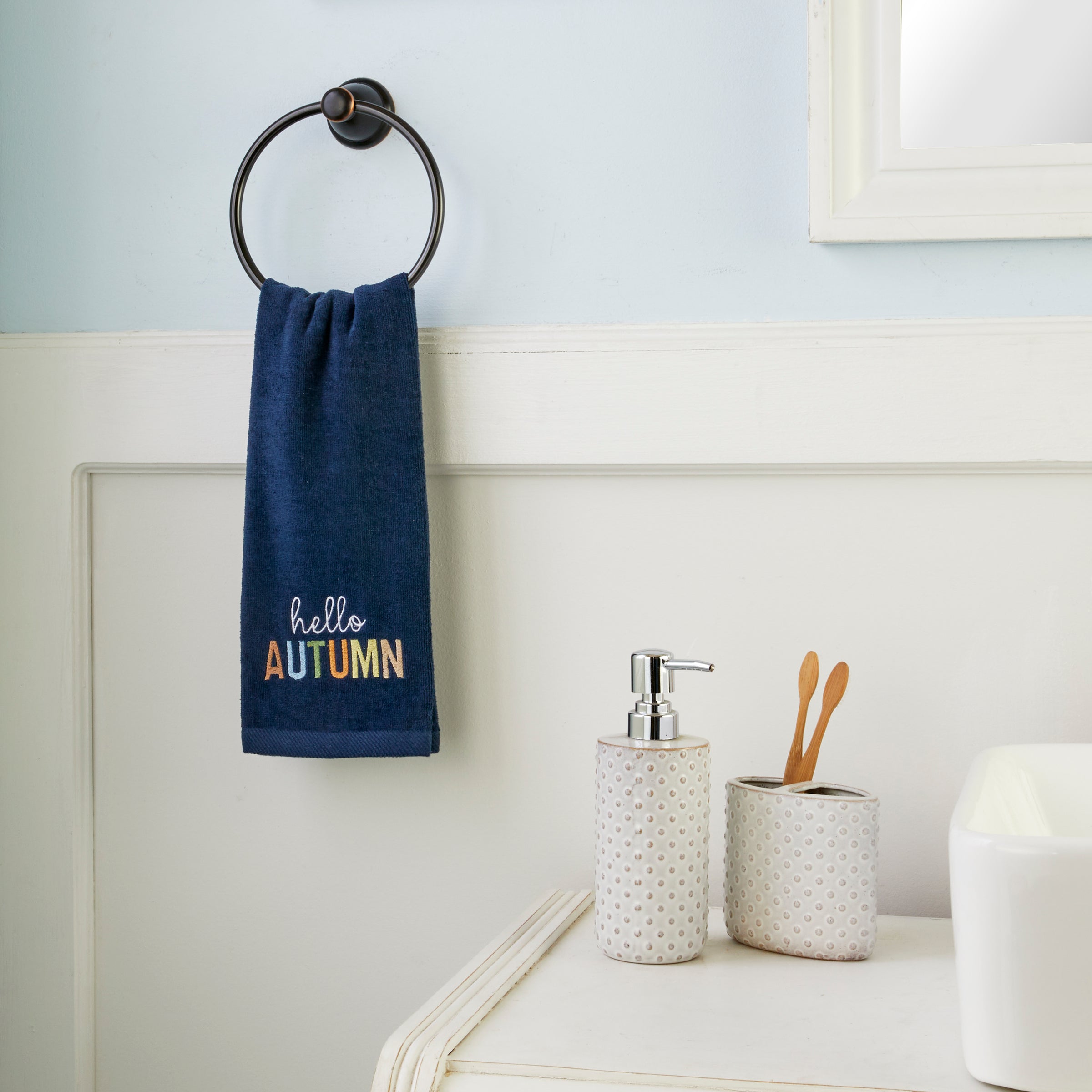 Hello Autumn 2-Piece Hand Towel Set, Navy/Multi