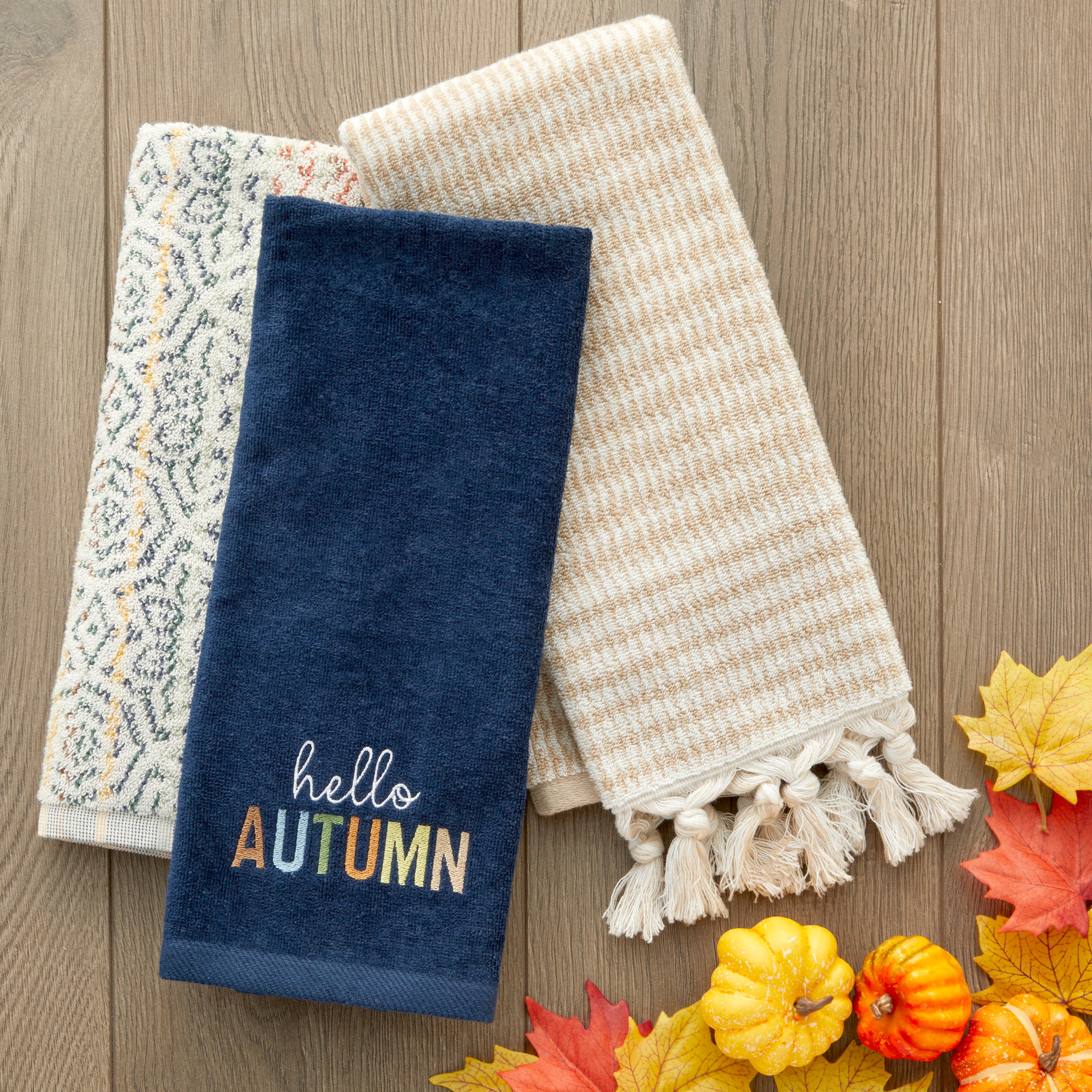 Hello Autumn 2-Piece Hand Towel Set, Navy/Multi