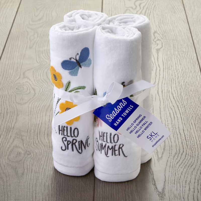 Hello Seasons 3D Embellished 4-Piece Hand Towel Set, White