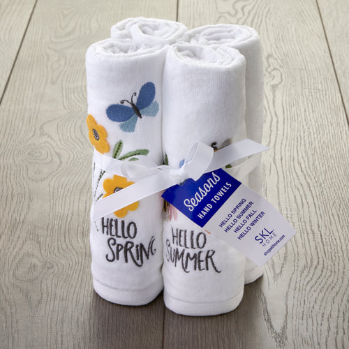 Hello Seasons 3D Embellished 4-Piece Hand Towel Set, White/Multi