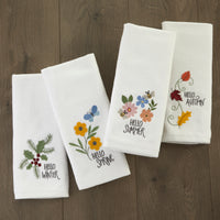 Hello Spring Flowers 3D Appliqué  2-Piece Hand Towel Set, White