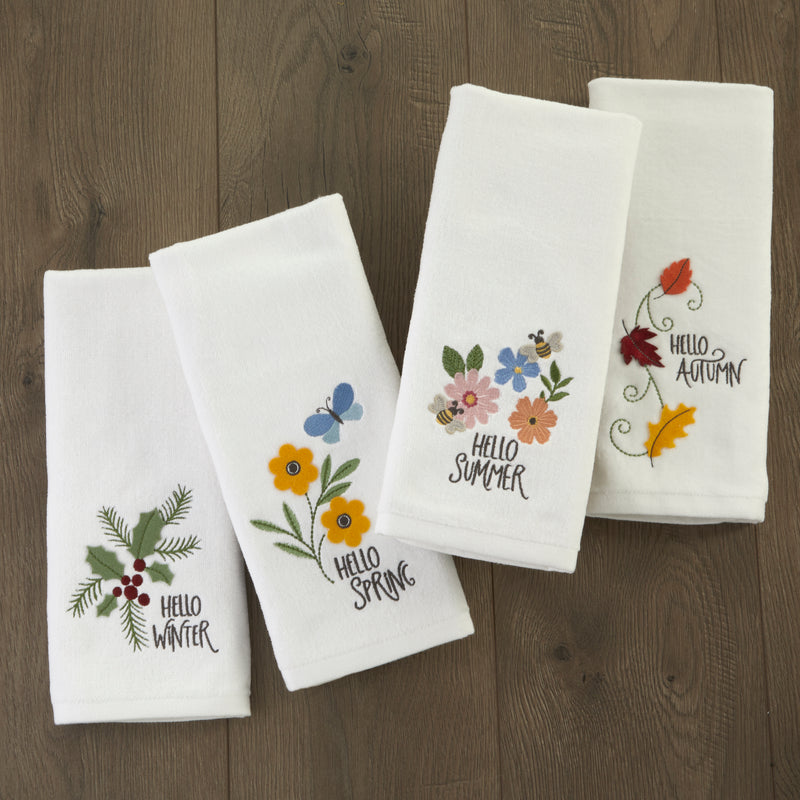 Hello Spring Flowers 3D Appliqué  2-Piece Hand Towel Set, White