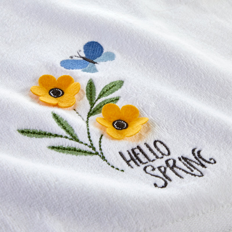 Hello Spring Flowers 3D Appliqué  2-Piece Hand Towel Set, White