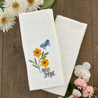 Hello Spring Flowers 3D Appliqué  2-Piece Hand Towel Set, White