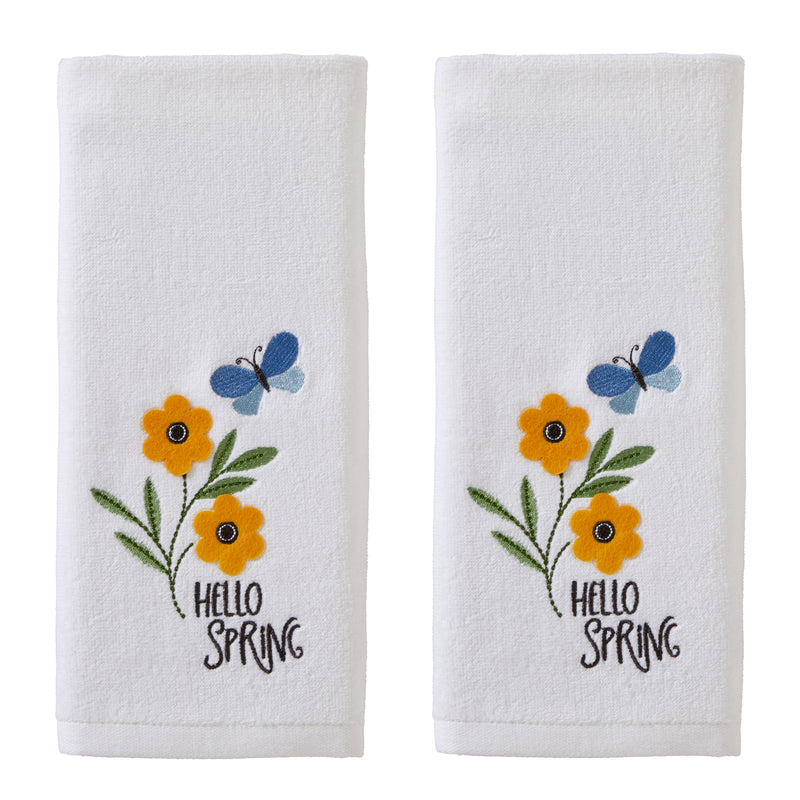 Hello Spring Flowers 3D Appliqué  2-Piece Hand Towel Set, White