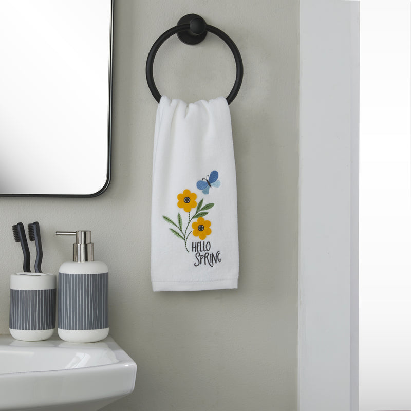 Hello Spring Flowers 3D Appliqué  2-Piece Hand Towel Set, White